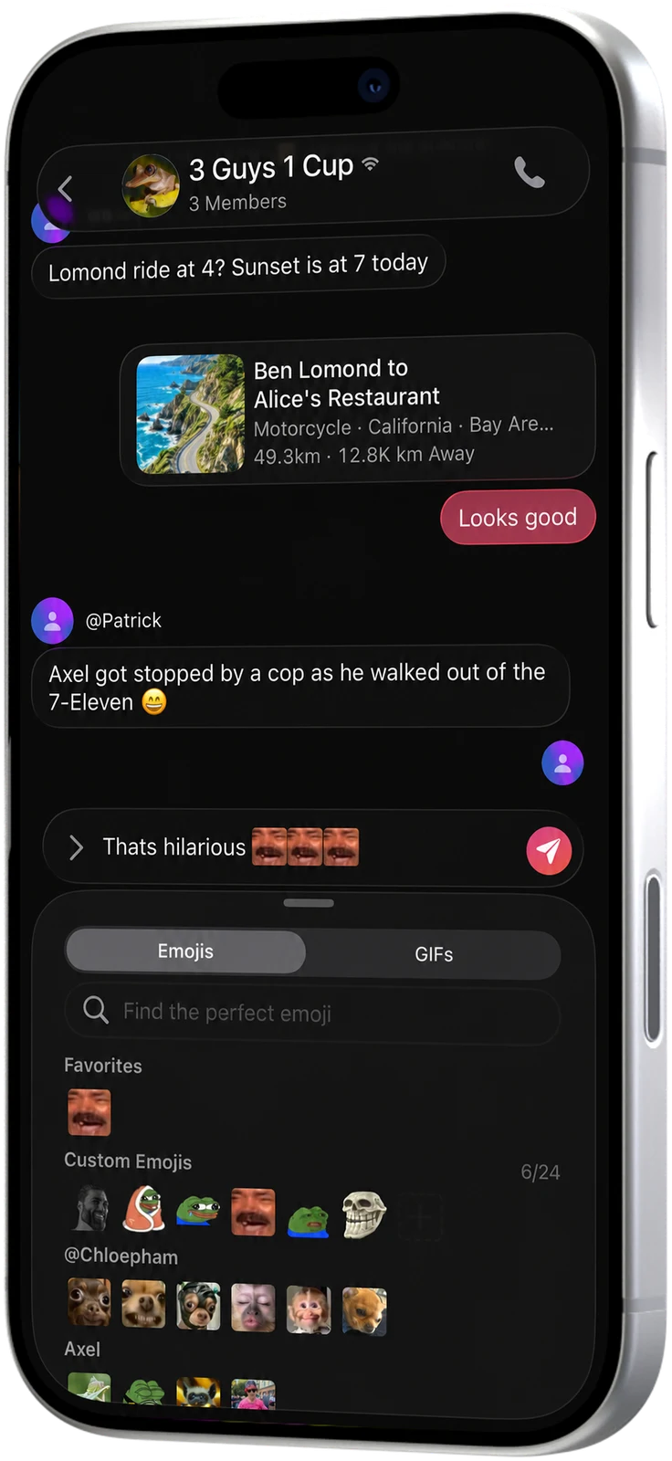 PinPopのグループチャットとメッセージがiPhoneに表示されたモックアップ